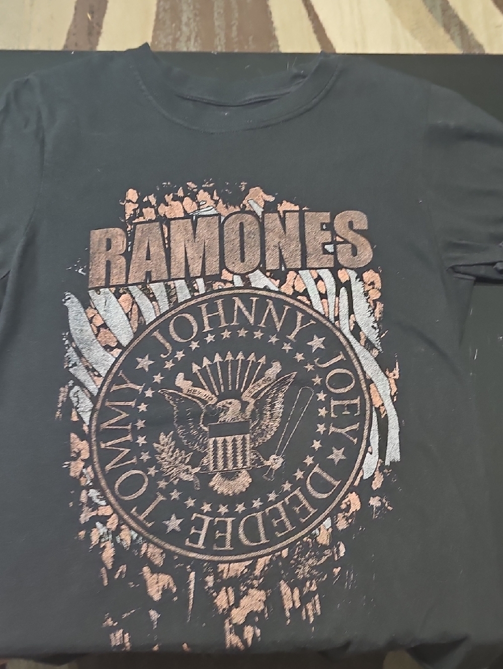 Ramones Black Short Sleeve Tee with Metallic Print